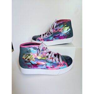 Heelys Veloz Rainbow Denim Glitter High Top Lace Up Skate Sneakers Shoes 8